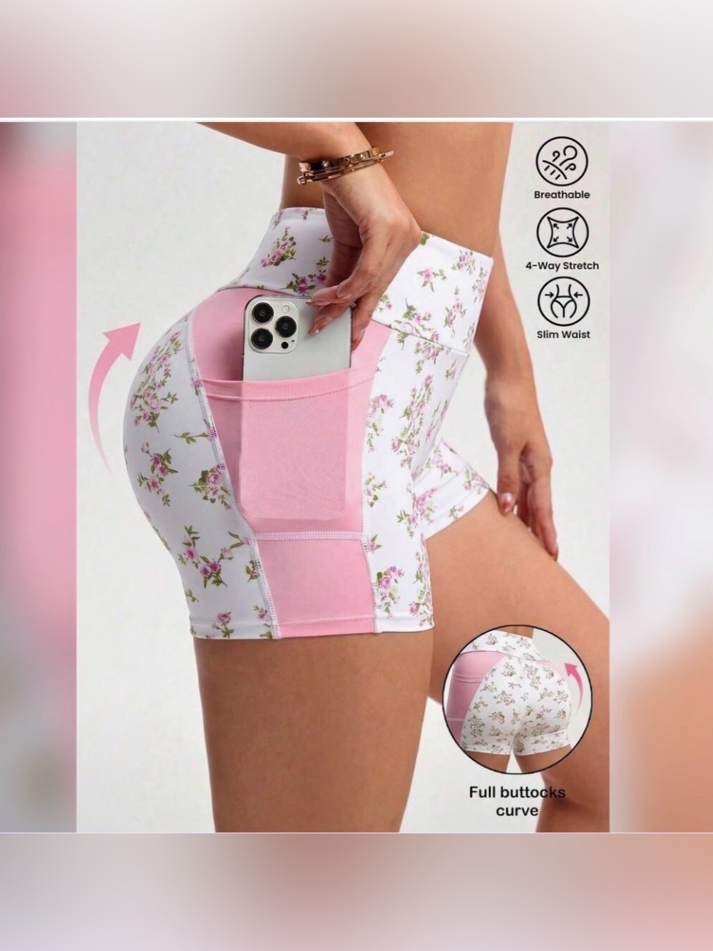 New SZ XL/12 *Coquette* Floral Pink High-Waist Butt-Lift Yoga Short